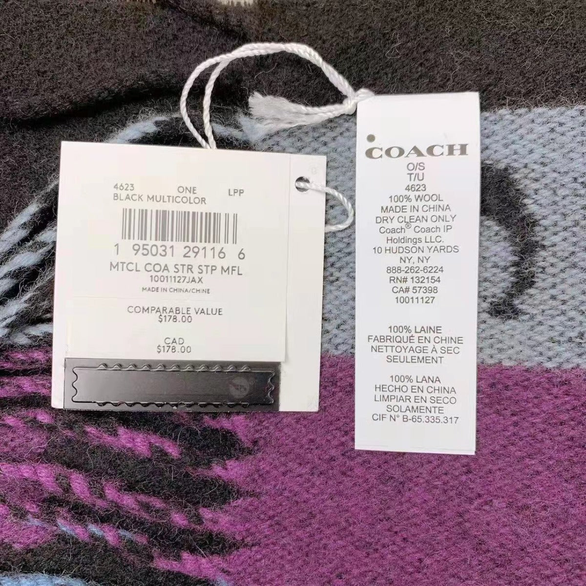 Coach Women's 4623 Stars Striped Print Muffler In Black Multi Coach Women's 4623 Stars Striped Print Muffler In Black Multi